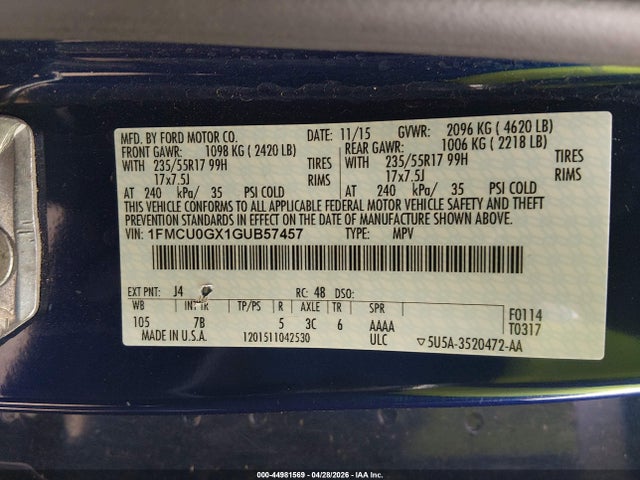 1FMCU0GX1GUB57457 Ford ESCAPE SE