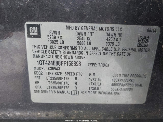 Aukcja sprzedaży 2015 Gmc Sierra 3500hd Denali, vin: 1GT424E88FF158898, numer aukcji: 44981582