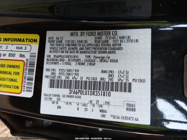 Продажа на аукционе авто 2013 Ford Fusion Hybrid Se, vin: 3FA6P0LU1DR351810, номер лота: 44981586