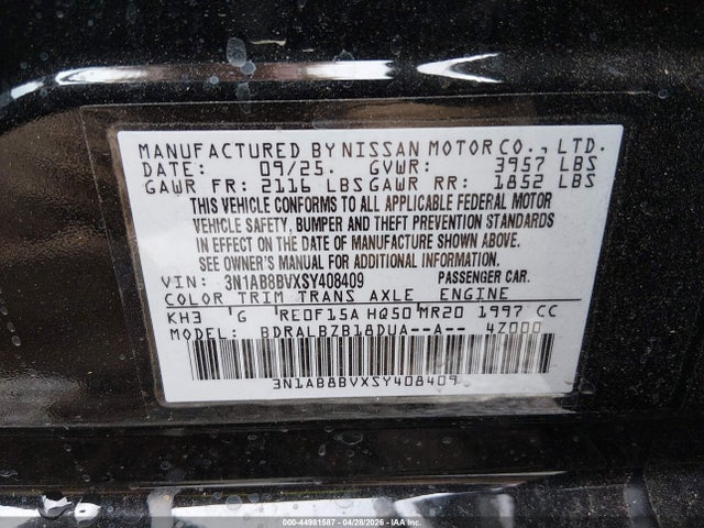 Nissan SENTRA S 2025 3N1AB8BVXSY408409 Image 9