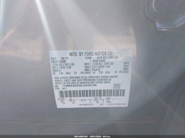 Ford EXPLORER XLT 2020 1FMSK8DH8LGA35149 Image 9