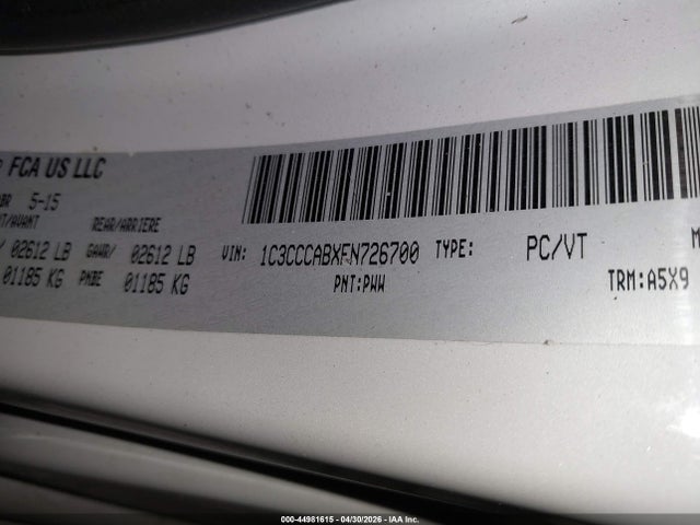 Продаж на аукціоні авто 2015 Chrysler 200 Limited, vin: 1C3CCCABXFN726700, номер лоту: 44981615