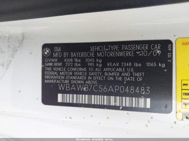 Продажа на аукционе авто 2010 Bmw 335i, vin: WBAWB7C56AP048483, номер лота: 44981624