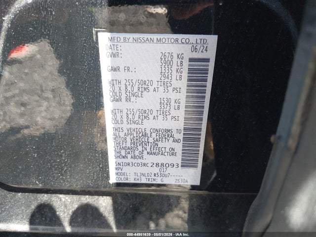 Aukcja sprzedaży 2024 Nissan Pathfinder Sl 4wd, vin: 5N1DR3CD3RC288093, numer aukcji: 44981639