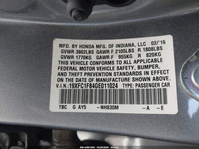 19XFC1F84GE011024 Honda Civic Ex-l