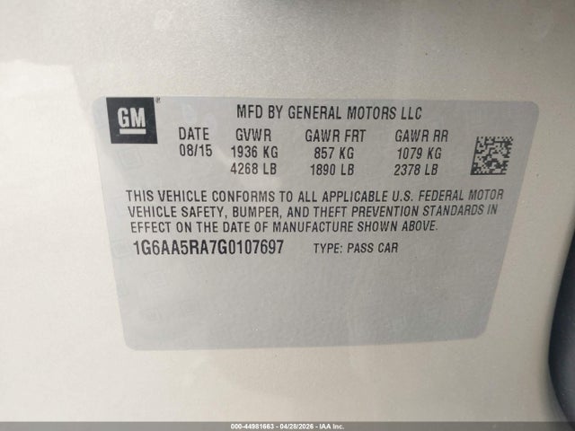 Aukcja sprzedaży 2016 Cadillac Ats Standard, vin: 1G6AA5RA7G0107697, numer aukcji: 44981663