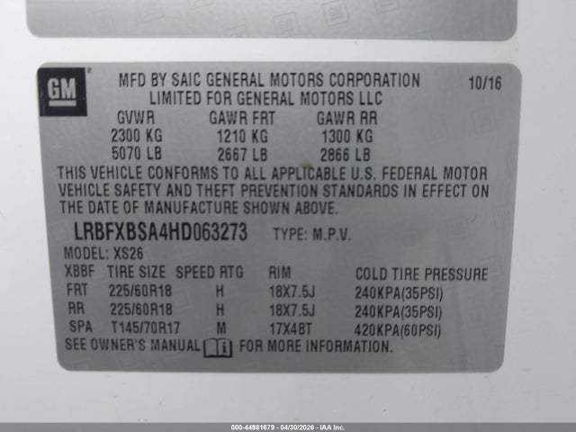 Aukcja sprzedaży 2017 Buick Envision Essence, vin: LRBFXBSA4HD063273, numer aukcji: 44981679