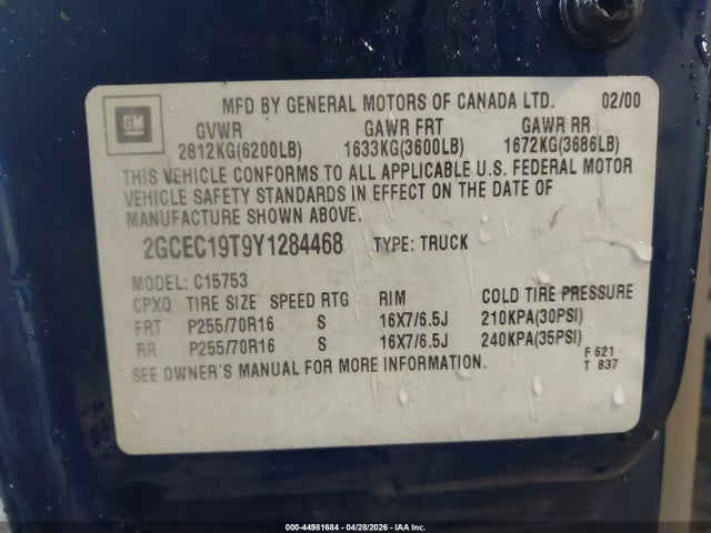 Продажа на аукционе авто 2000 Chevrolet Silverado 1500 Ls, vin: 2GCEC19T9Y1284468, номер лота: 44981684