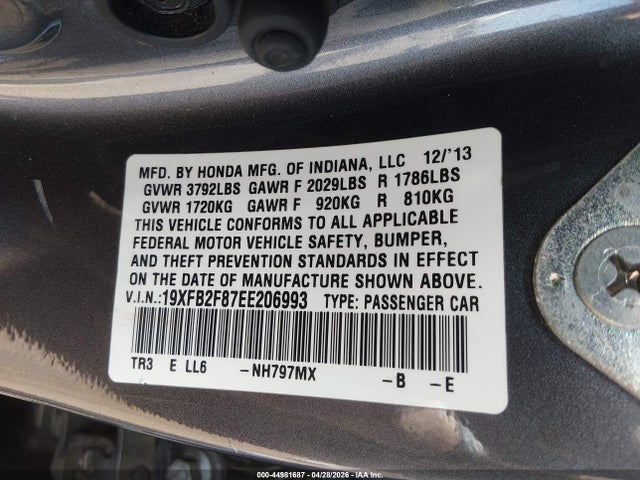 Honda CIVIC EX 2014 19XFB2F87EE206993 Image 9