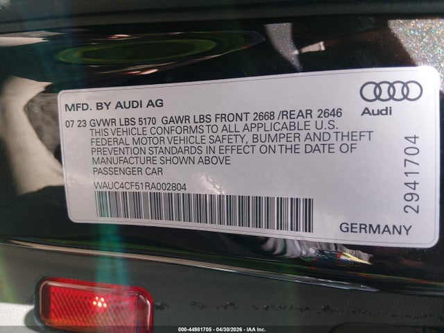 Aukcja sprzedaży 2024 Audi S5 Sportback Premium Plus Tfsi Quattro Tiptronic, vin: WAUC4CF51RA002804, numer aukcji: 44981705