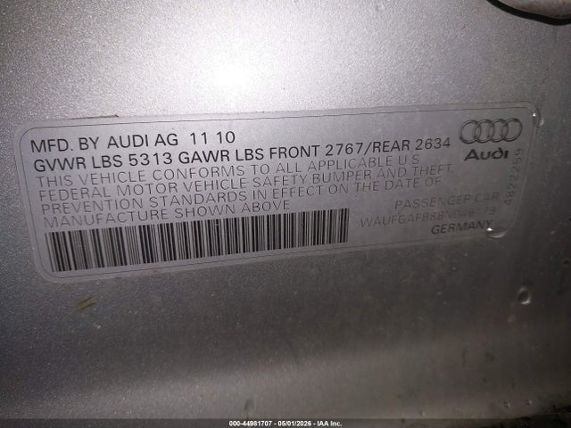 44981707 :رقم المزاد ، WAUFGAFB8BN046179 vin ، 2011 Audi A6 3.0 Premium مزاد بيع