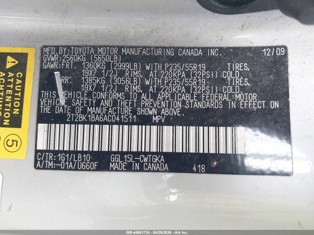 Aukcja sprzedaży 2010 Lexus Rx 350, vin: 2T2BK1BA6AC041511, numer aukcji: 44981724