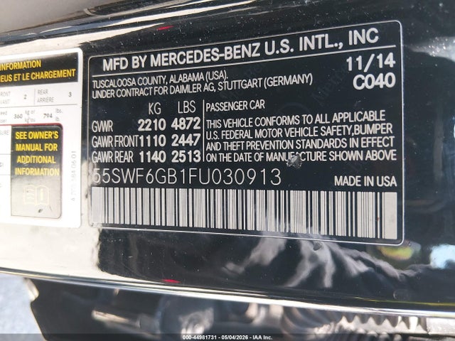 Продажа на аукционе авто 2015 Mercedes-benz C 400 4matic, vin: 55SWF6GB1FU030913, номер лота: 44981731