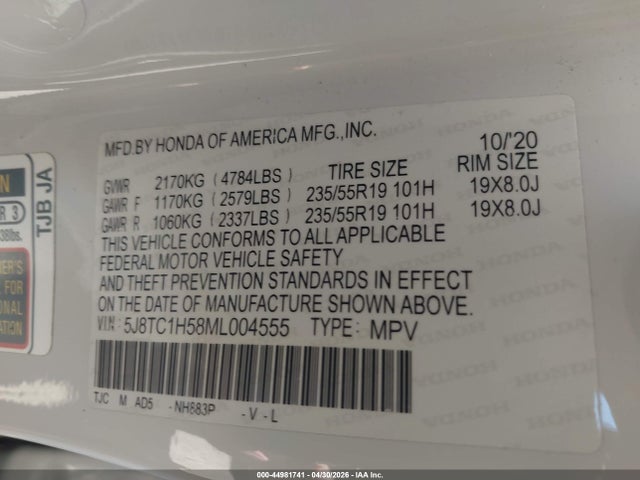 Продаж на аукціоні авто 2021 Acura Rdx Technology Package, vin: 5J8TC1H58ML004555, номер лоту: 44981741