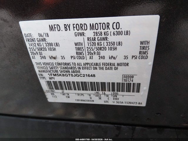Продаж на аукціоні авто 2018 Ford Explorer Sport, vin: 1FM5K8GT0JGC21648, номер лоту: 44981769