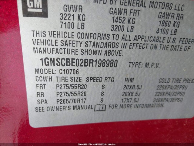 Продажа на аукционе авто 2011 Chevrolet Tahoe Lt, vin: 1GNSCBE02BR198980, номер лота: 44981774