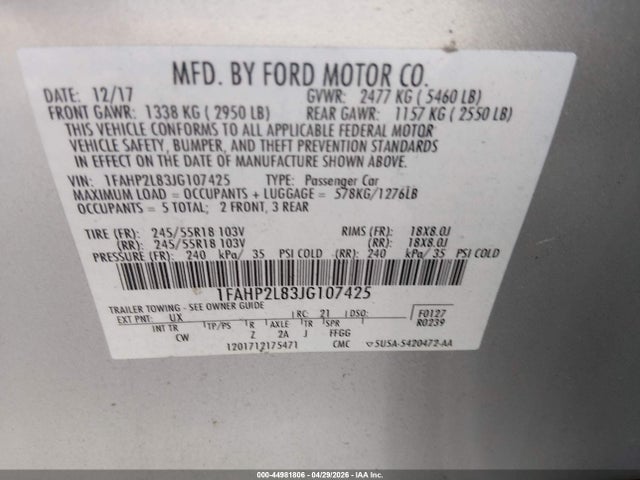 Aukcja sprzedaży 2018 Ford Police Interceptor, vin: 1FAHP2L83JG107425, numer aukcji: 44981806