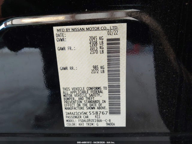 1N4AZ1CV5NC558767 Nissan Leaf Sv 40 Kwh