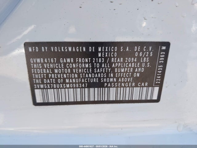 Aukcja sprzedaży 2025 Volkswagen Jetta 1.5t S, vin: 3VW5X7BUXSM098347, numer aukcji: 44981827