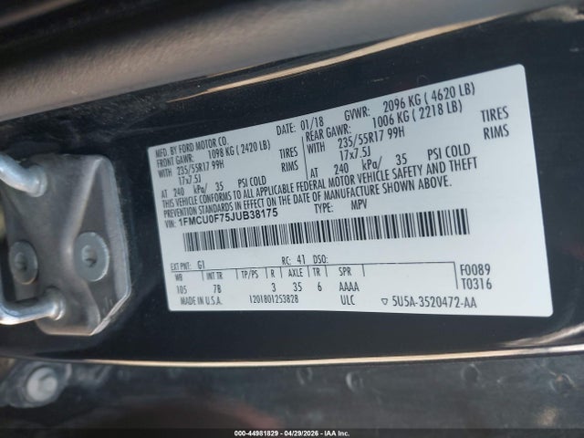 Ford ESCAPE S 2018 1FMCU0F75JUB38175 Image 9