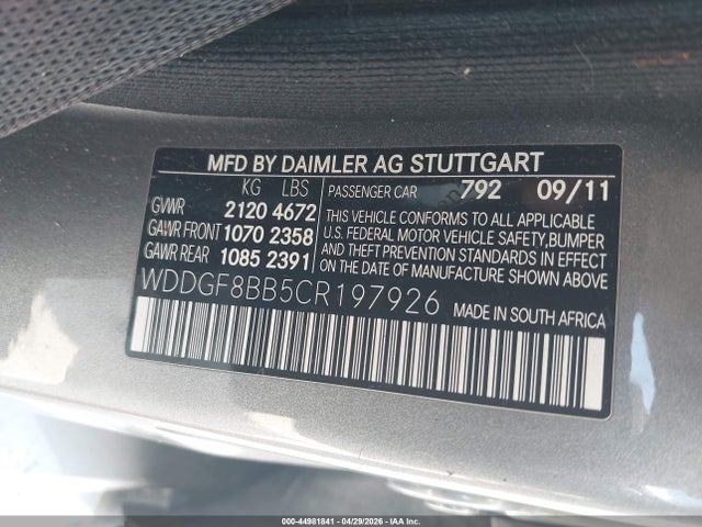 Aukcja sprzedaży 2012 Mercedes-benz C 300 Luxury 4matic, vin: WDDGF8BB5CR197926, numer aukcji: 44981841