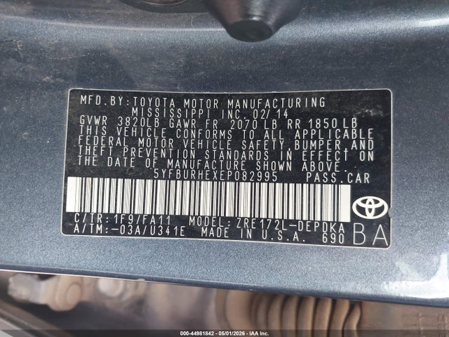 44981842 :رقم المزاد ، 5YFBURHEXEP082995 vin ، 2014 Toyota Corolla L مزاد بيع