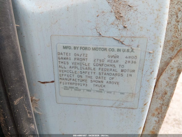 Продажа на аукционе авто 1972 Ford F100, vin: F10YRP09193, номер лота: 44981857