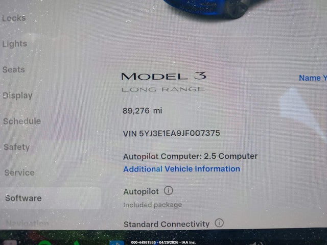 2018 Tesla Model 3 Long Range/mid Range მანქანა იყიდება აუქციონზე, vin: 5YJ3E1EA9JF007375, აუქციონის ნომერი: 44981865