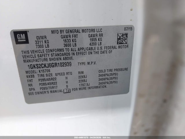 Продаж на аукціоні авто 2016 Gmc Yukon Denali, vin: 1GKS2CKJ6GR102939, номер лоту: 44981870