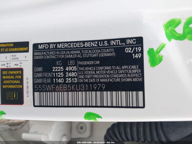 Продажа на аукционе авто 2019 Mercedes-benz Amg C 43 4matic, vin: 55SWF6EB5KU311979, номер лота: 44981896