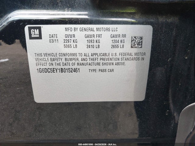 Продаж на аукціоні авто 2011 Cadillac Cts Standard, vin: 1G6DC5EY1B0152461, номер лоту: 44981898