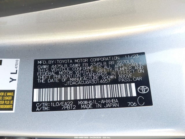 JTDACACU6R3014657 Toyota Prius Prime Xse Premium