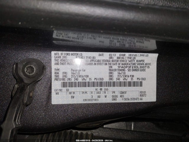 Aukcja sprzedaży 2013 Ford Focus Se, vin: 1FADP3F23DL300715, numer aukcji: 44981918