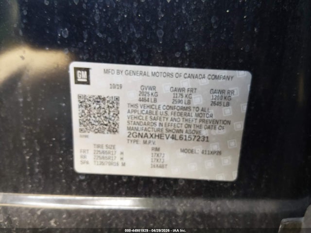 44981929 :رقم المزاد ، 2GNAXHEV4L6157231 vin ، 2020 Chevrolet Equinox Fwd Ls مزاد بيع