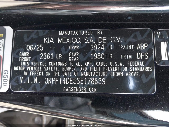 KIA K4 Lxs 2025 3KPFT4DE5SE178639 Image 9