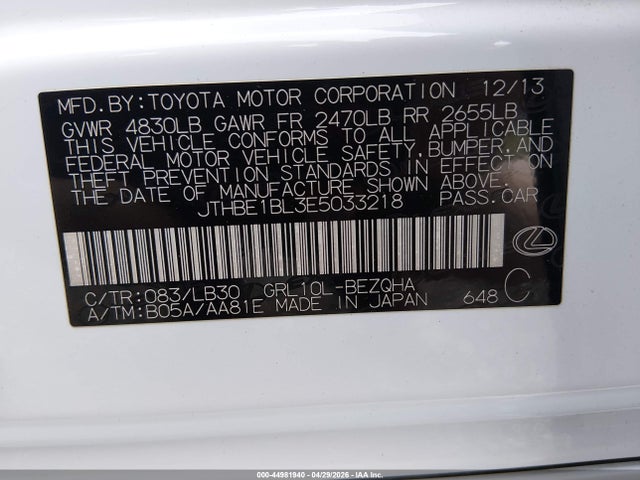 Auction sale of the 2014 Lexus Gs 350, vin: JTHBE1BL3E5033218, lot number: 44981940