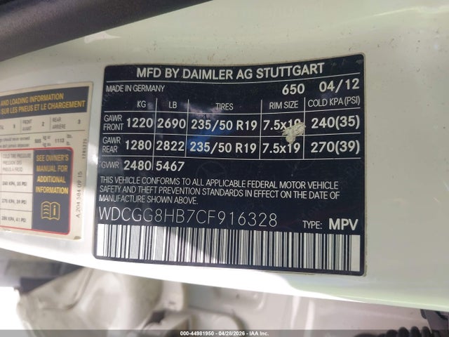 44981950 :رقم المزاد ، WDCGG8HB7CF916328 vin ، 2012 Mercedes-benz Glk 350 4matic مزاد بيع