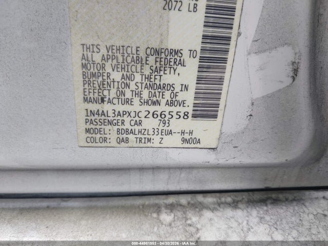 Aukcja sprzedaży 2018 Nissan Altima 2.5 Sr, vin: 1N4AL3APXJC266558, numer aukcji: 44981953