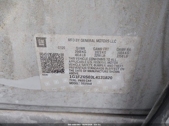 1G1FZ6S03L4131820 Chevrolet Bolt Ev Fwd Premier