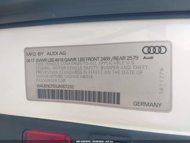 44982005 :رقم المزاد ، WAUENCF50JA007292 vin ، 2018 Audi A5 2.0t Premium مزاد بيع