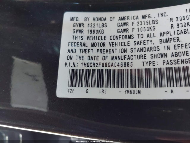 1HGCR2F86GA046885 Honda Accord Ex-l