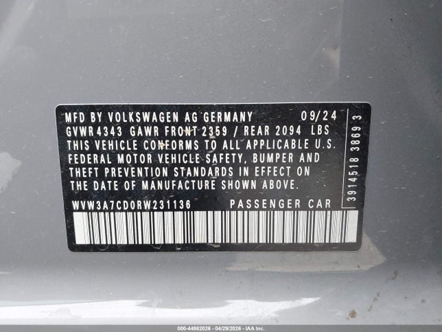 Aukcja sprzedaży 2024 Volkswagen Golf Gti 2.0t Se, vin: WVW3A7CD0RW231136, numer aukcji: 44982026