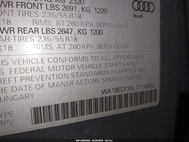 Aukcja sprzedaży 2020 Audi Q3 Premium Plus 45 Tfsi Quattro Tiptronic, vin: WA1BECF35L1114050, numer aukcji: 44982050