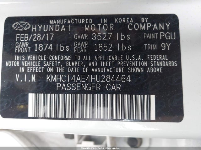 Продажа на аукционе авто 2017 Hyundai Accent Value Edition, vin: KMHCT4AE4HU284464, номер лота: 44982061
