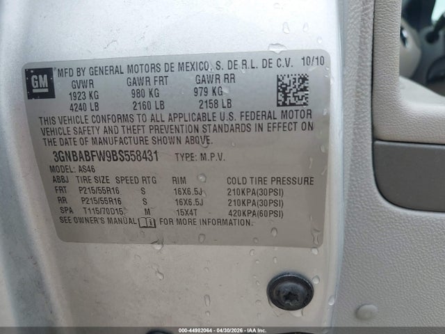 Aukcja sprzedaży 2011 Chevrolet Hhr Lt, vin: 3GNBABFW9BS558431, numer aukcji: 44982064