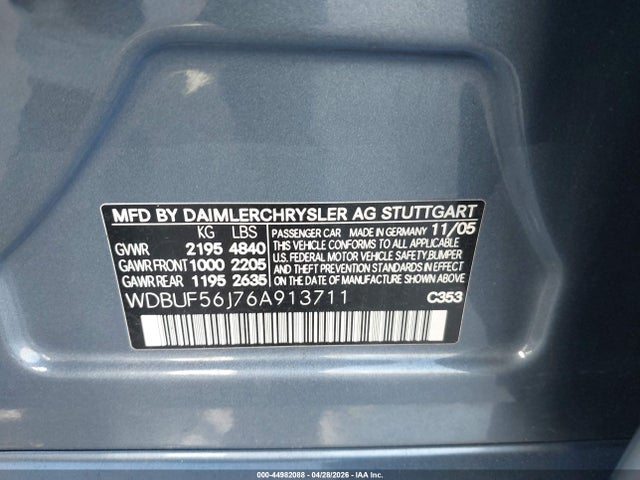Aukcja sprzedaży 2006 Mercedes-benz E 350, vin: WDBUF56J76A913711, numer aukcji: 44982088