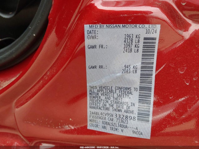 Aukcja sprzedaży 2025 Nissan Altima Sr Fwd, vin: 1N4BL4CV9SN332898, numer aukcji: 44982090