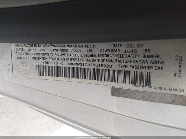 Продаж на аукціоні авто 2007 Volkswagen New Beetle 2.5, vin: 3VWRW31C37M515028, номер лоту: 44982092