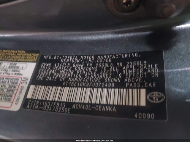 44982105 :رقم المزاد ، 4T1BE46K97U072498 vin ، 2007 Toyota Camry Le مزاد بيع