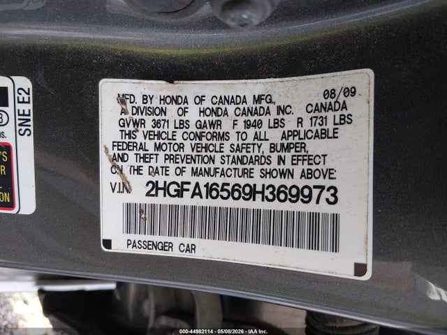 Aukcja sprzedaży 2009 Honda Civic Lx, vin: 2HGFA16569H369973, numer aukcji: 44982114